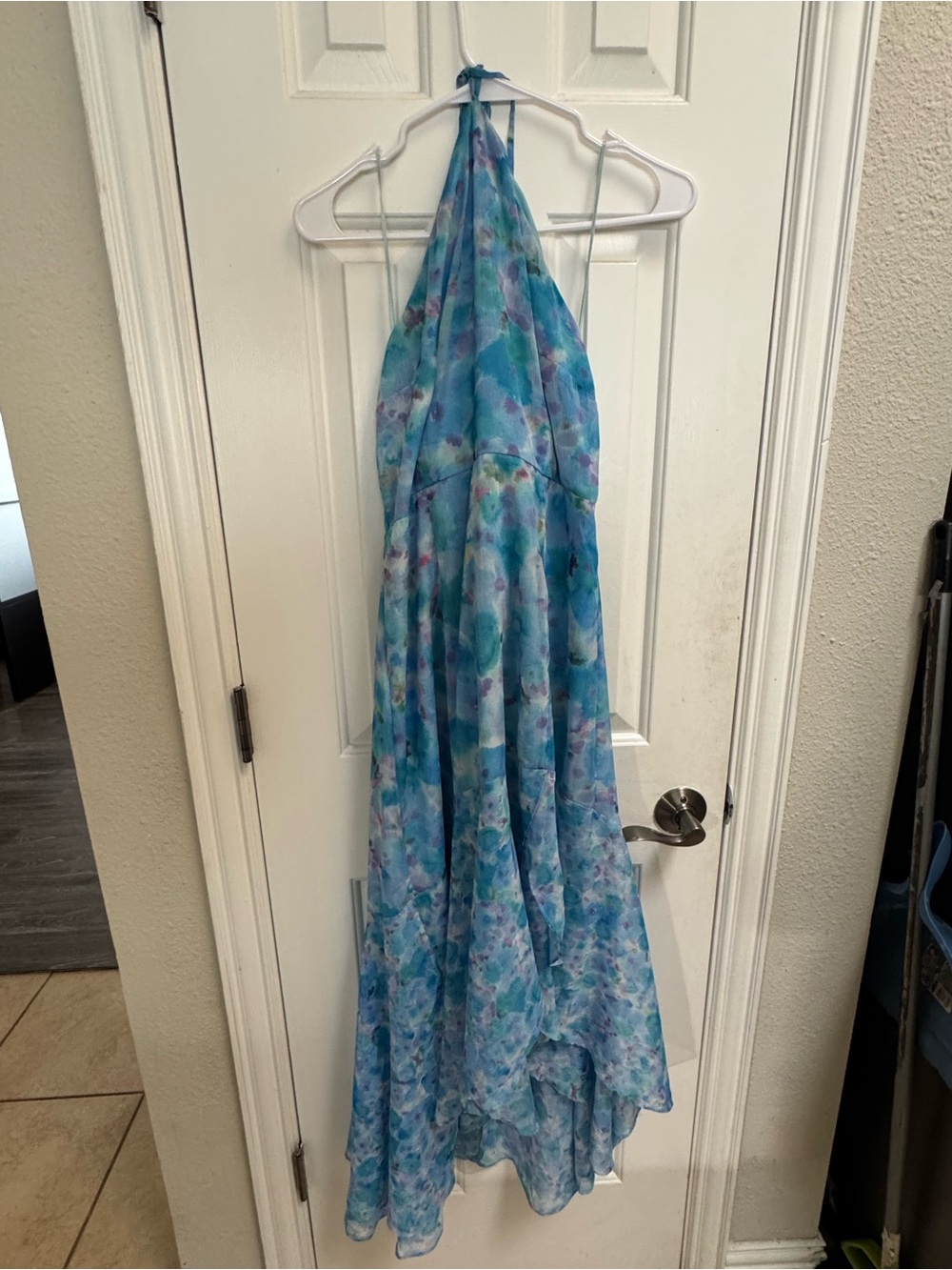 French Connection Blue Floral Asymmetrical Halter Dress